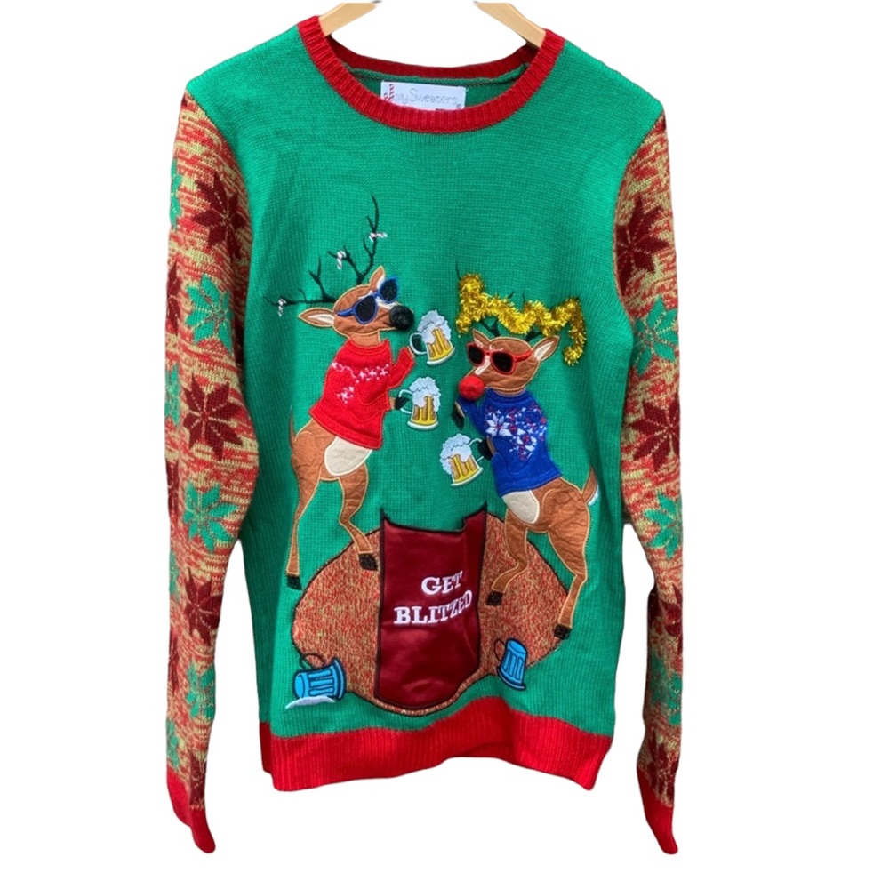 Jolly Sweaters Women’s Reindeer “Ugly Christmas” Crewneck Sweater Size Small